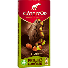 Чёрный бельгийский шоколад Cote D'Or Noir Pistaches Caramelisees