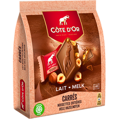 Молочный бельгийский шоколад с фундуком Cote D'Or Carres Lait Noisettes Entieres