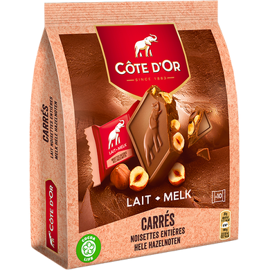 Молочный бельгийский шоколад с фундуком Cote D'Or Carres Lait Noisettes Entieres